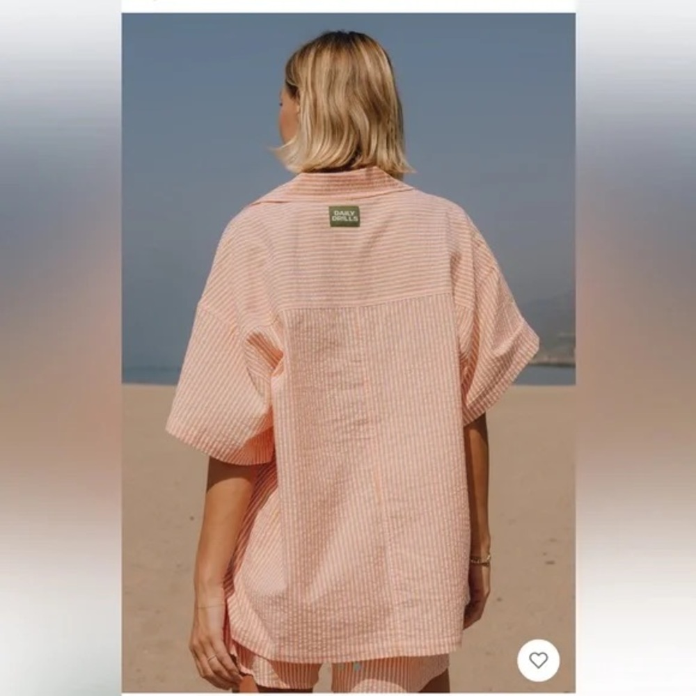 Daily Drills Orange Mango Seersucker Button Up Shirt XS/S